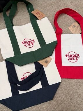 Lot of 3 Trader Joe's Canvas mini Totes holiday 2025 new nwt red green blue